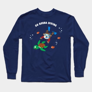 Diving with funny monkey and turtle with cartoon style. Long Sleeve T-Shirt